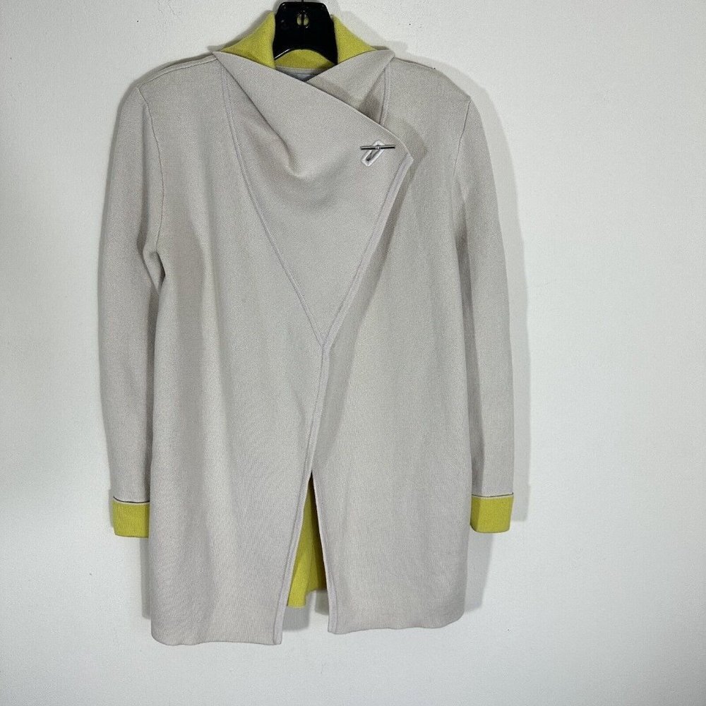 Jigsaw Wool Milano Ring Fastening Cardigan Sweater Khaki Neon Green Size XS